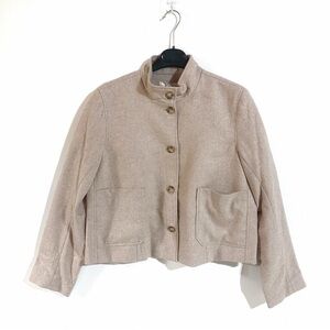 Cotelac Wool Blend Tan Boxy Short Jacket With Mandarin Collar Size 2/US8 NWT